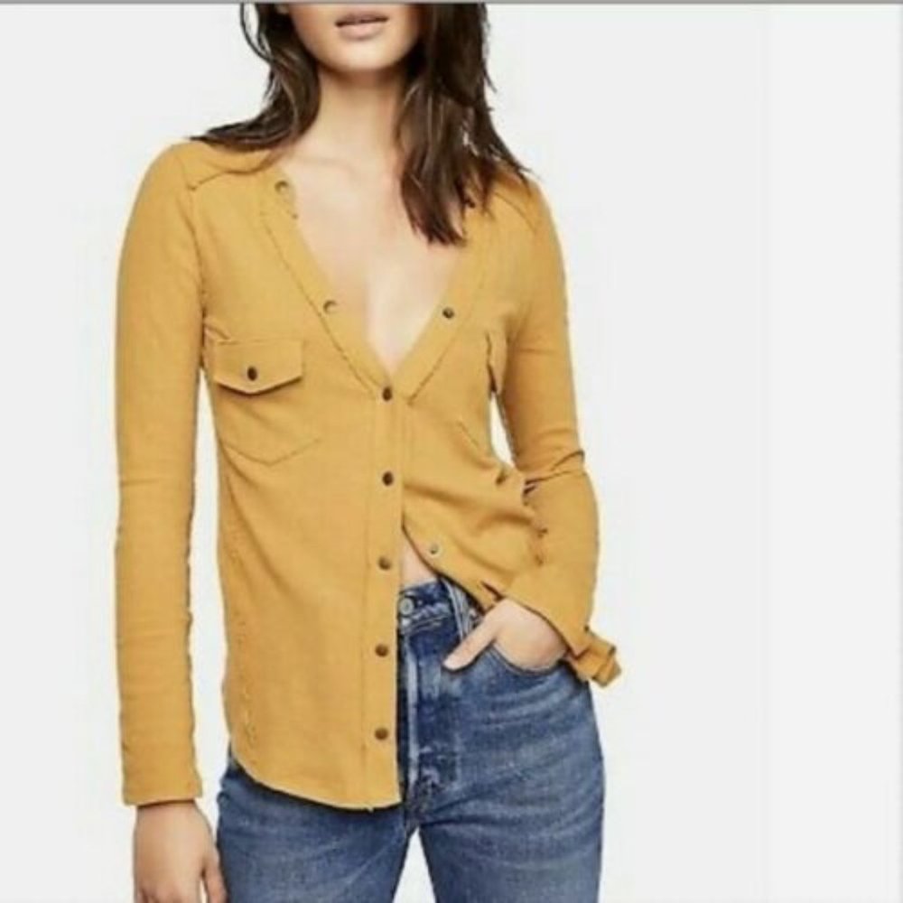 Free People We The Free Mustard Thermal Top